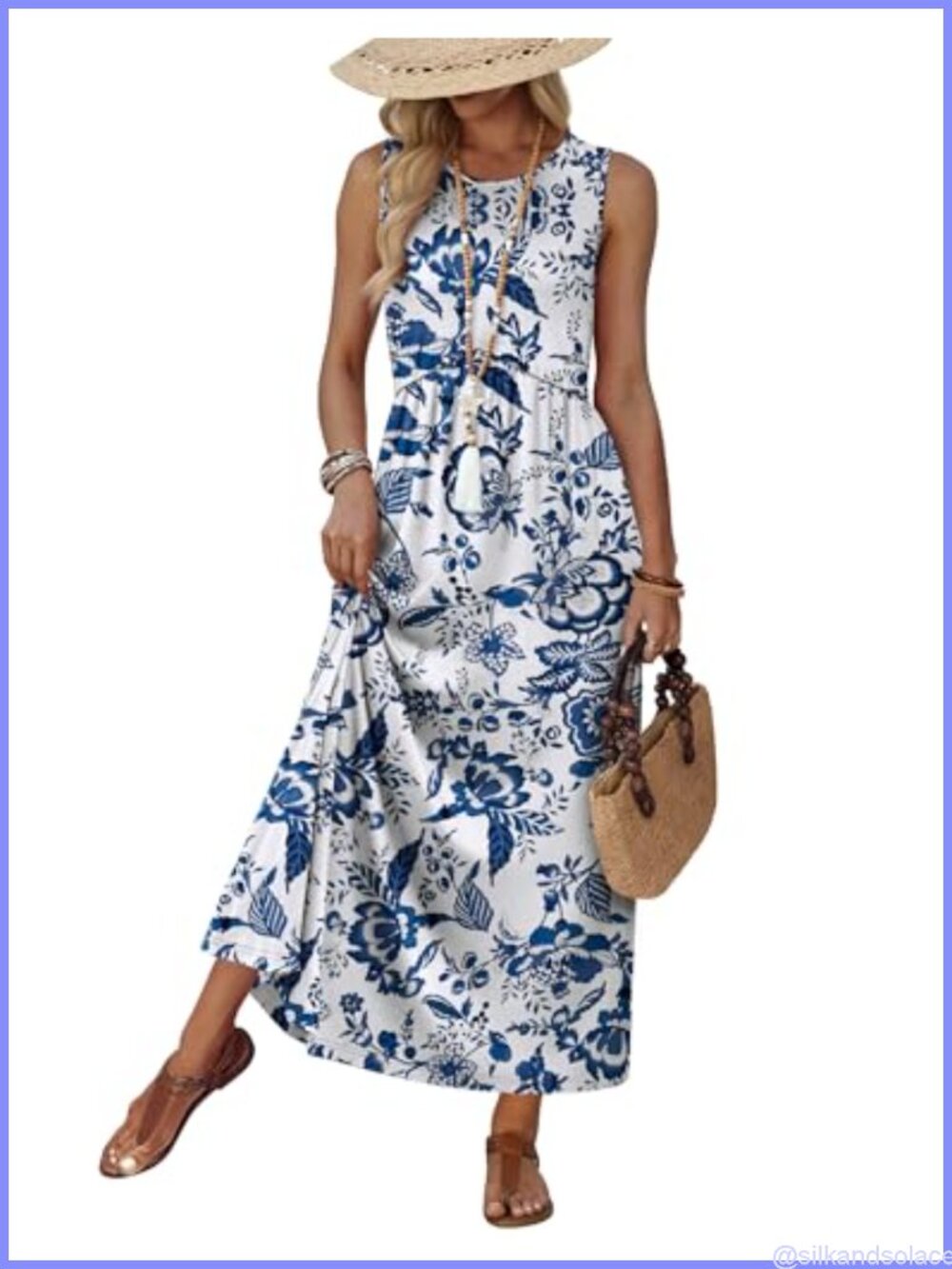 Babydoll Maxi Dress with Pockets Sleeveless Empire Waist Summer Beach Vacation